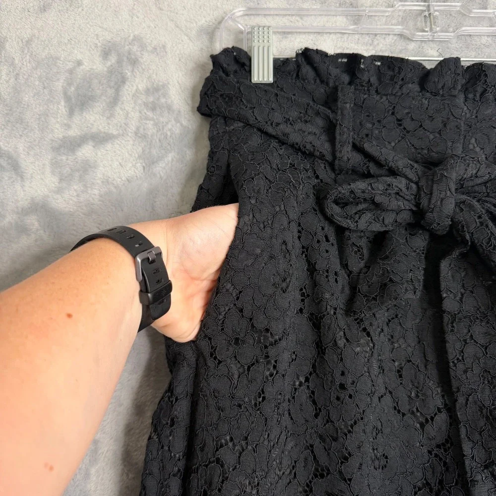 J. Crew Tapered Paper‎ Bag Pant In Lace Womens 8 P Black High Rise Straight Leg